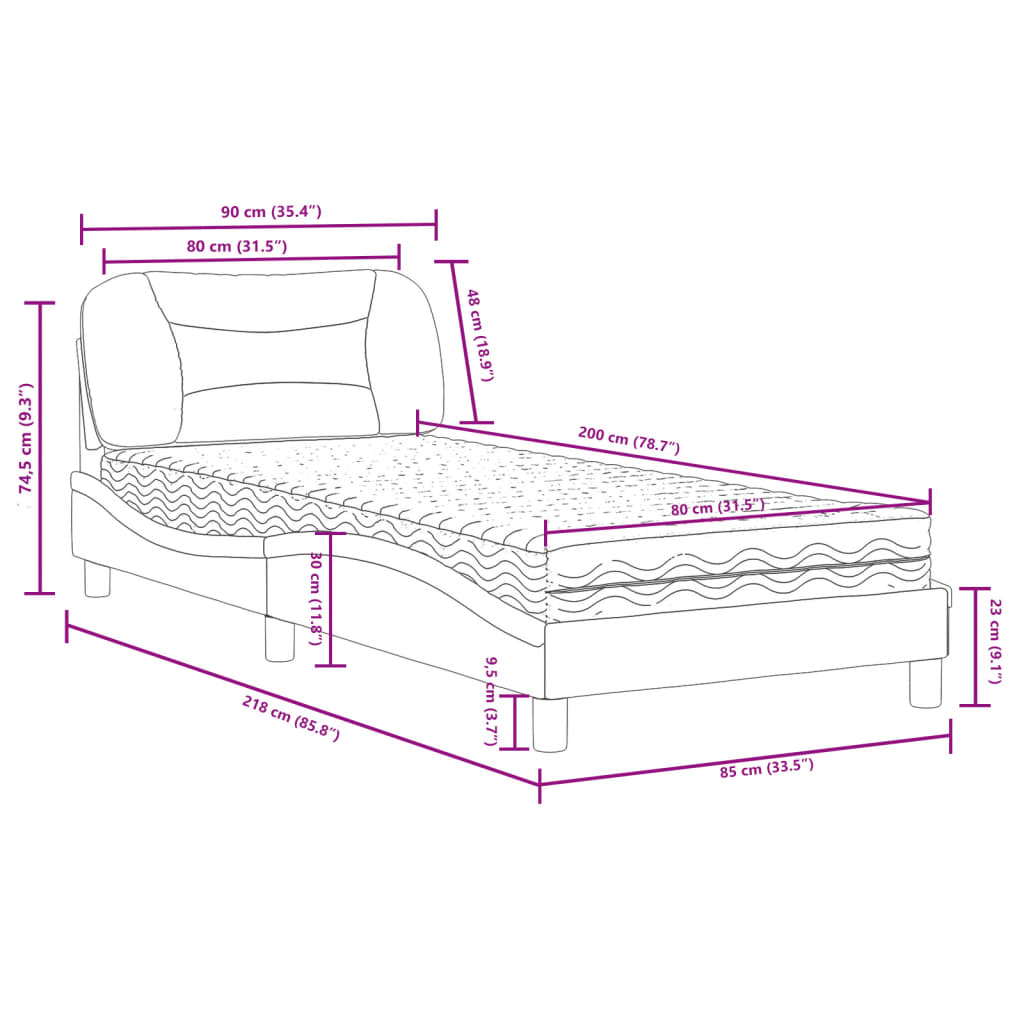 vidaXL Säng med madrass svart och vit 80x200 cm konstläder