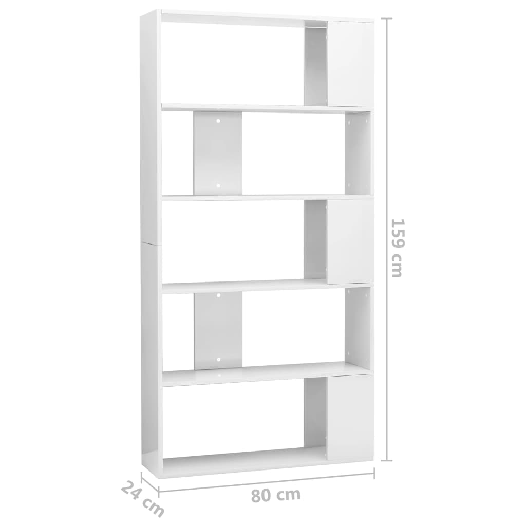 vidaXL Bokhylla/Rumsavdelare högglans vit 80x24x159 cm