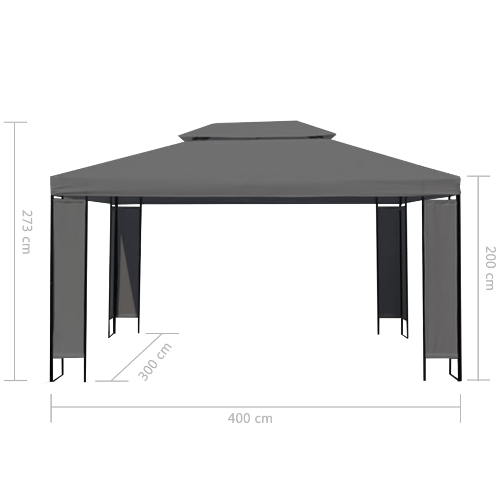 vidaXL Paviljong med ljusslinga LED antracit 3x4 m