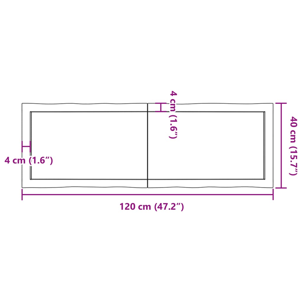 vidaXL Bordsskiva 120x40x(2-4) cm obehandlad massiv ek levande kant