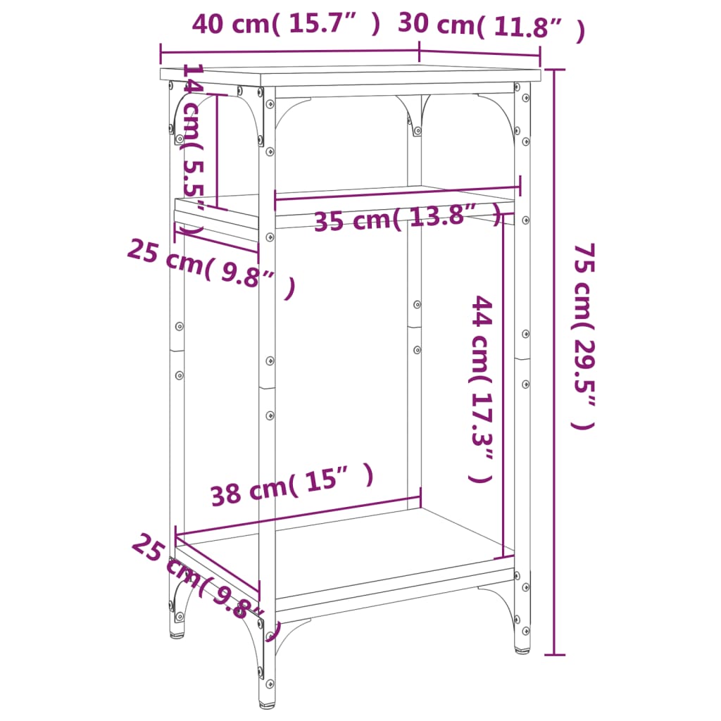 vidaXL Sidobord svart 40x30x75 cm konstruerat trä