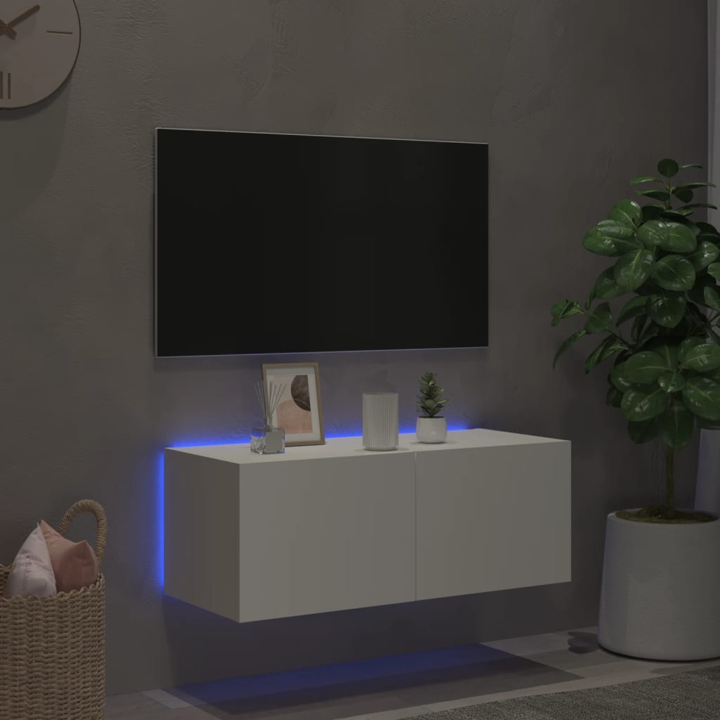 vidaXL Väggmonterad tv-bänk LED vit 80x35x31 cm