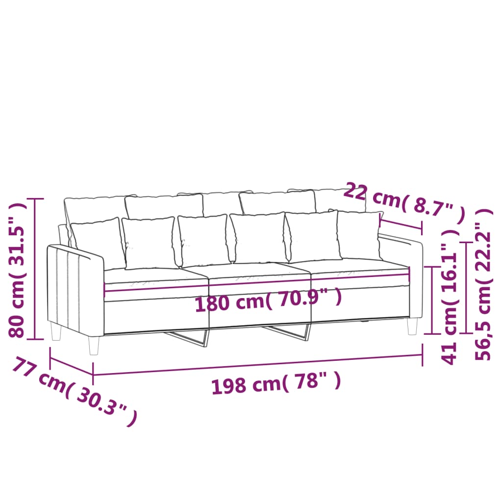 vidaXL 3-sitssoffa ljusgrå 180 cm sammet