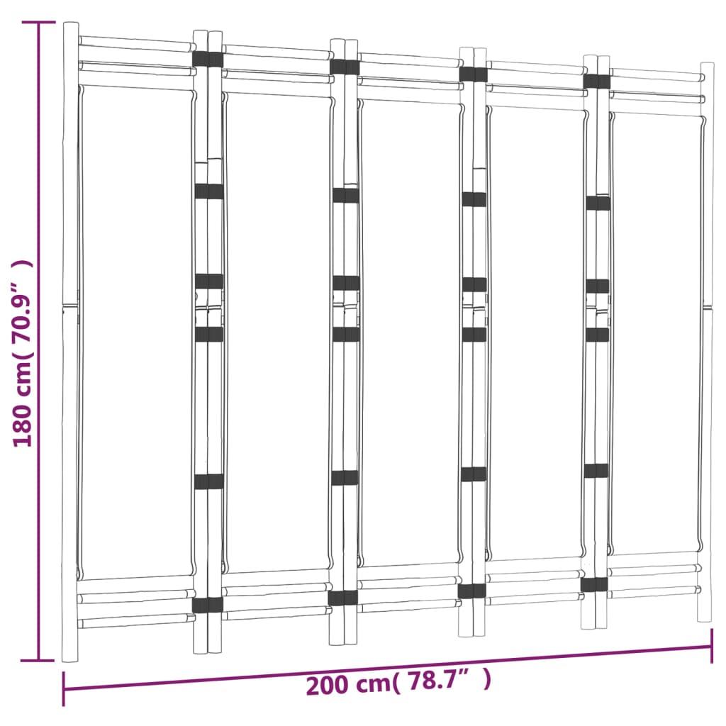 vidaXL Rumsavdelare 5 paneler hopfällbar 200 cm bambu och kanvas