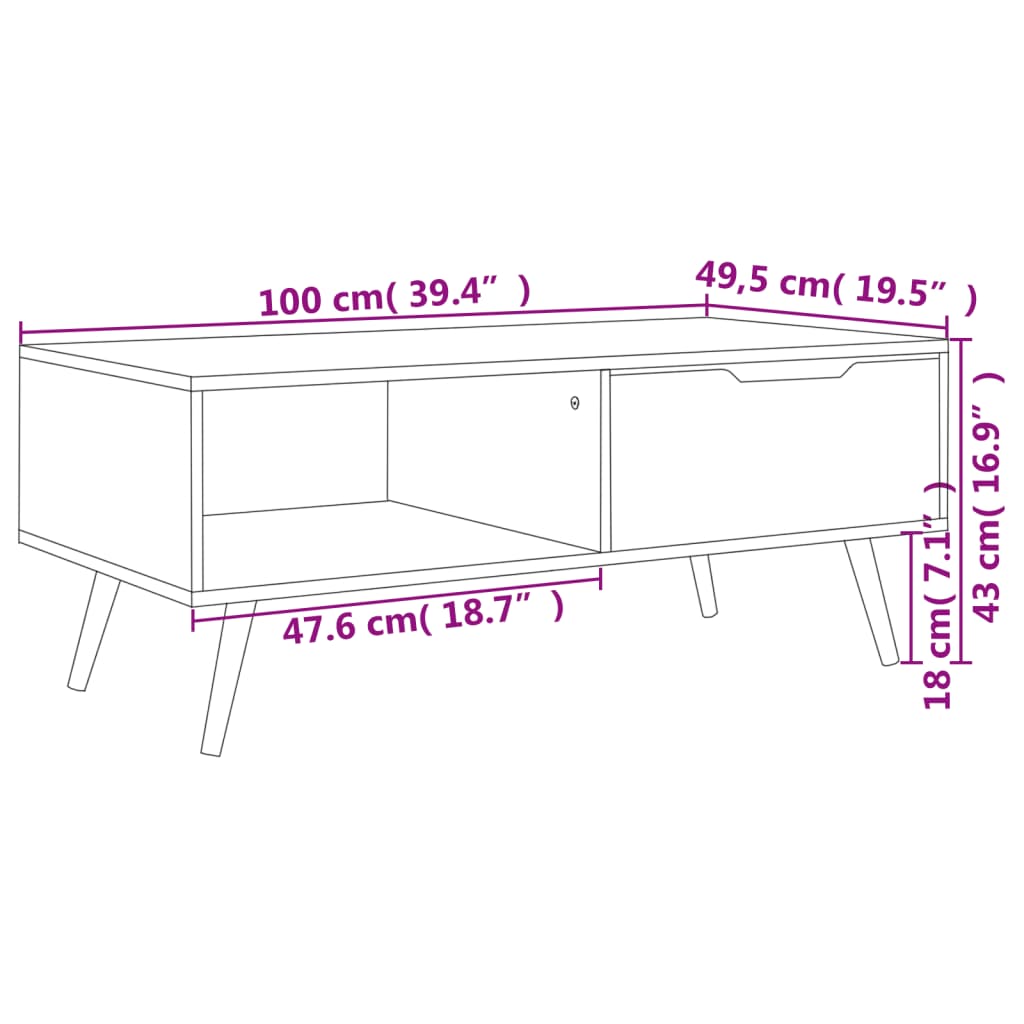 vidaXL Soffbord grå 100x49,5x43 cm konstruerat trä