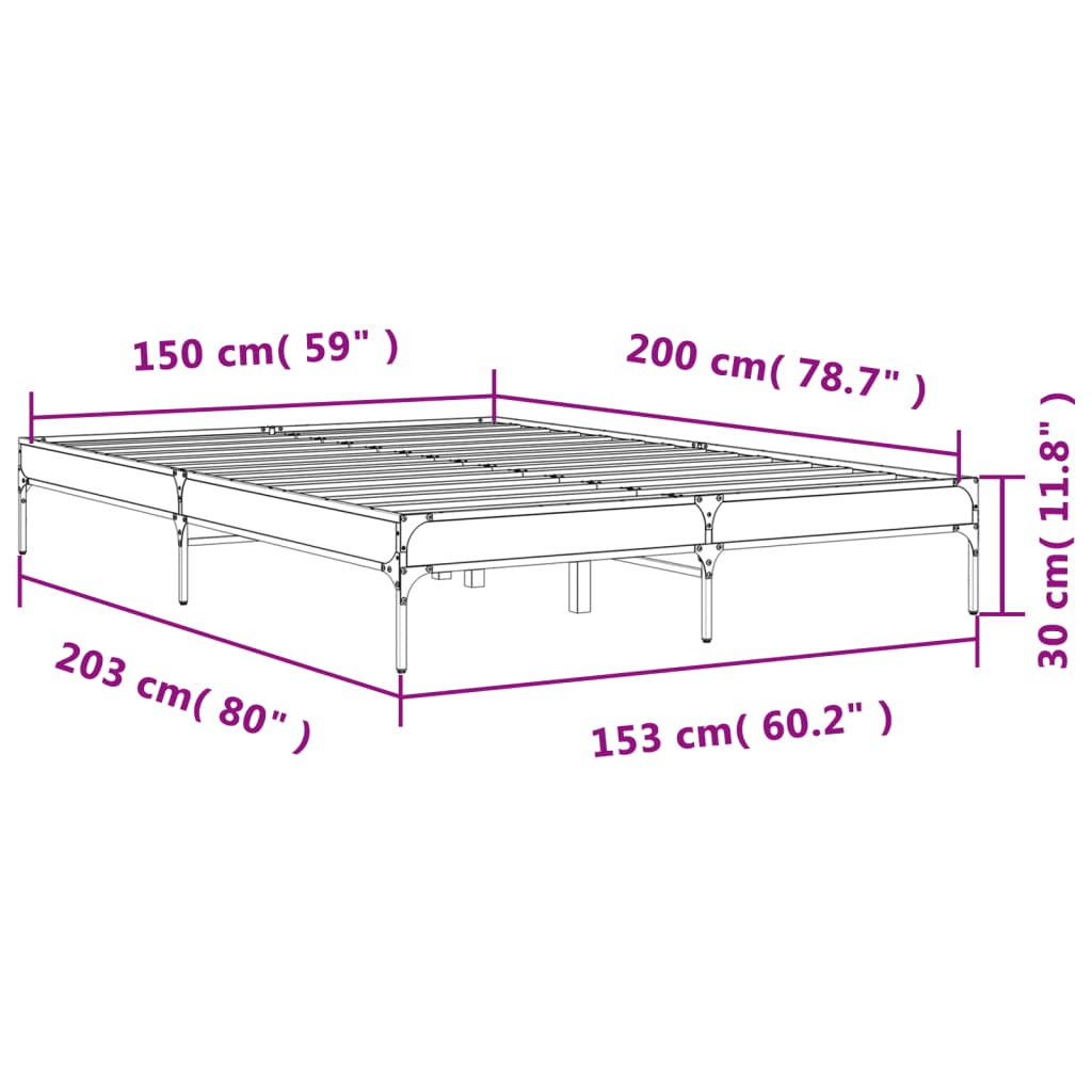 vidaXL Sängram rökfärgad ek 150x200 cm konstruerad trä och metall