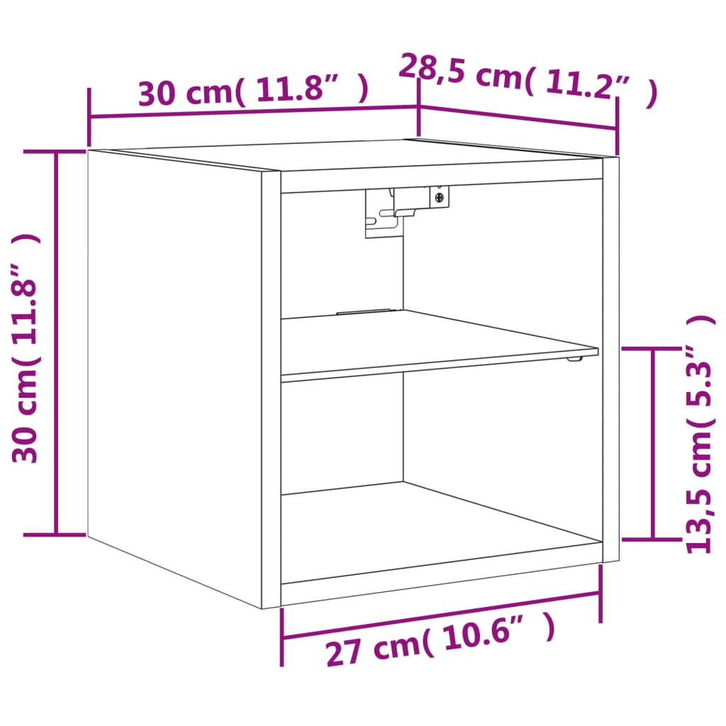 vidaXL Väggmonterad tv-bänk LED 2 st brun ek 30x28,5x30 cm