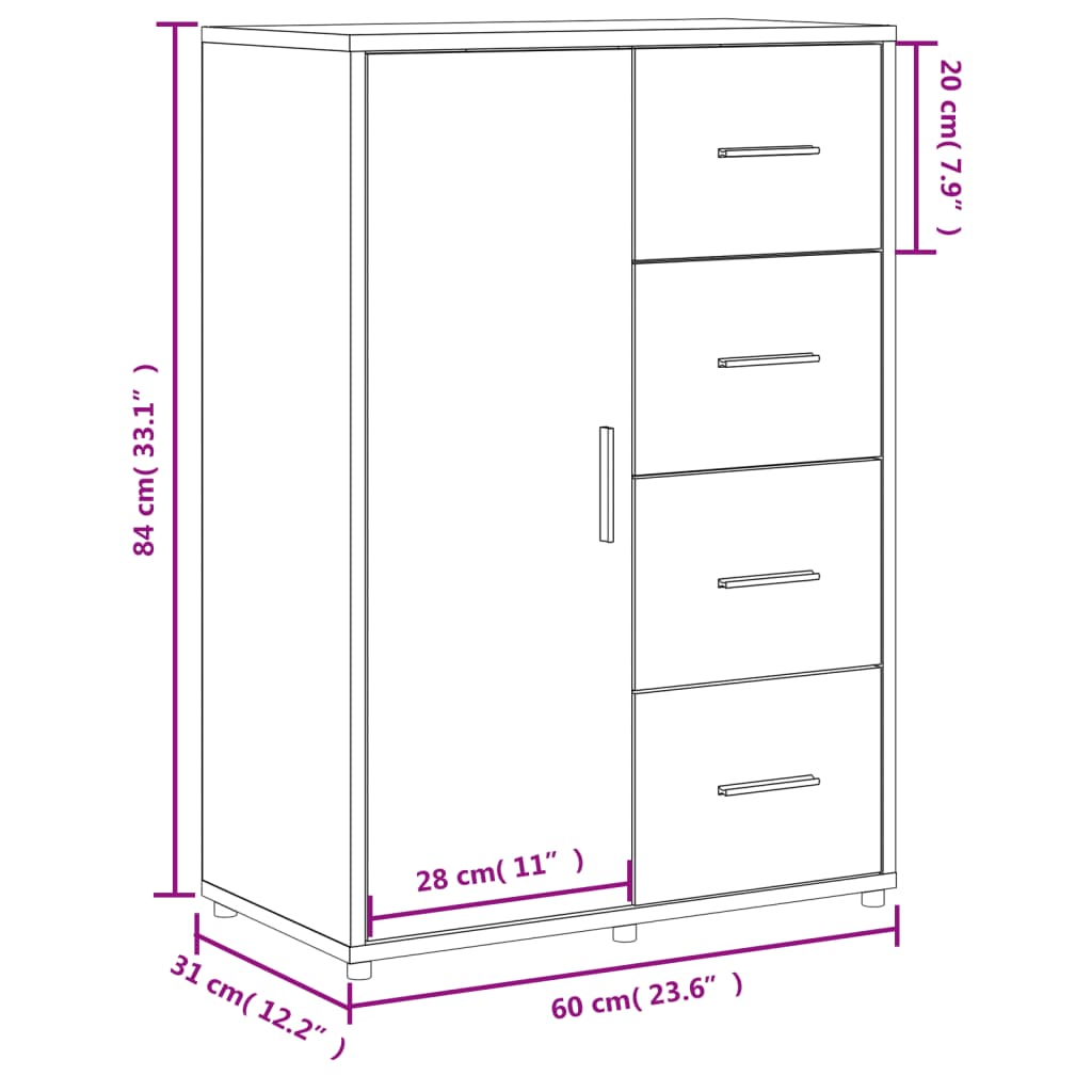 vidaXL Skänk sonoma-ek 60x31x84 cm konstruerat trä