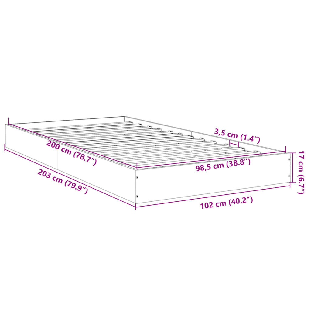 vidaXL Sängram utan madrass sonoma-ek 100x200 cm konstruerad trä