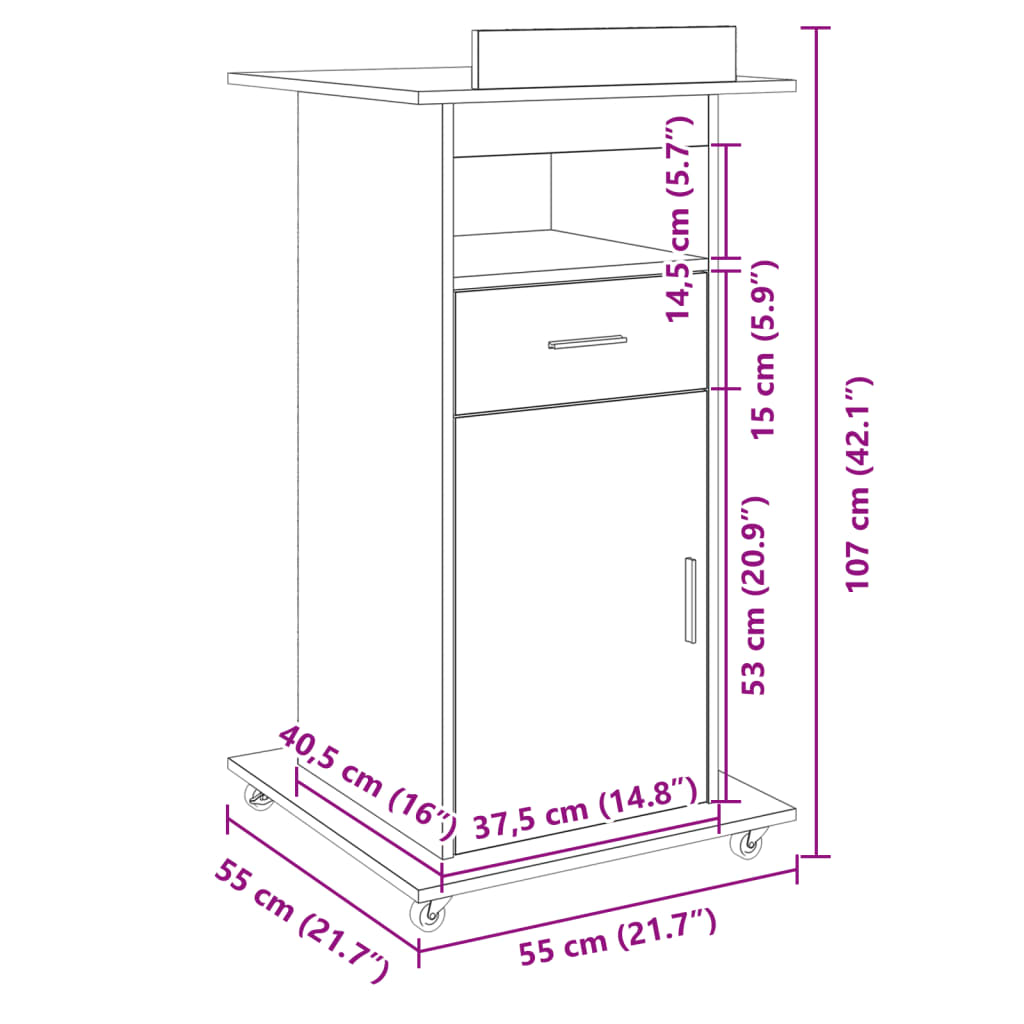 vidaXL Talarstol hjul & låda rökfärgad ek 55x55x107 cm konstruerat trä