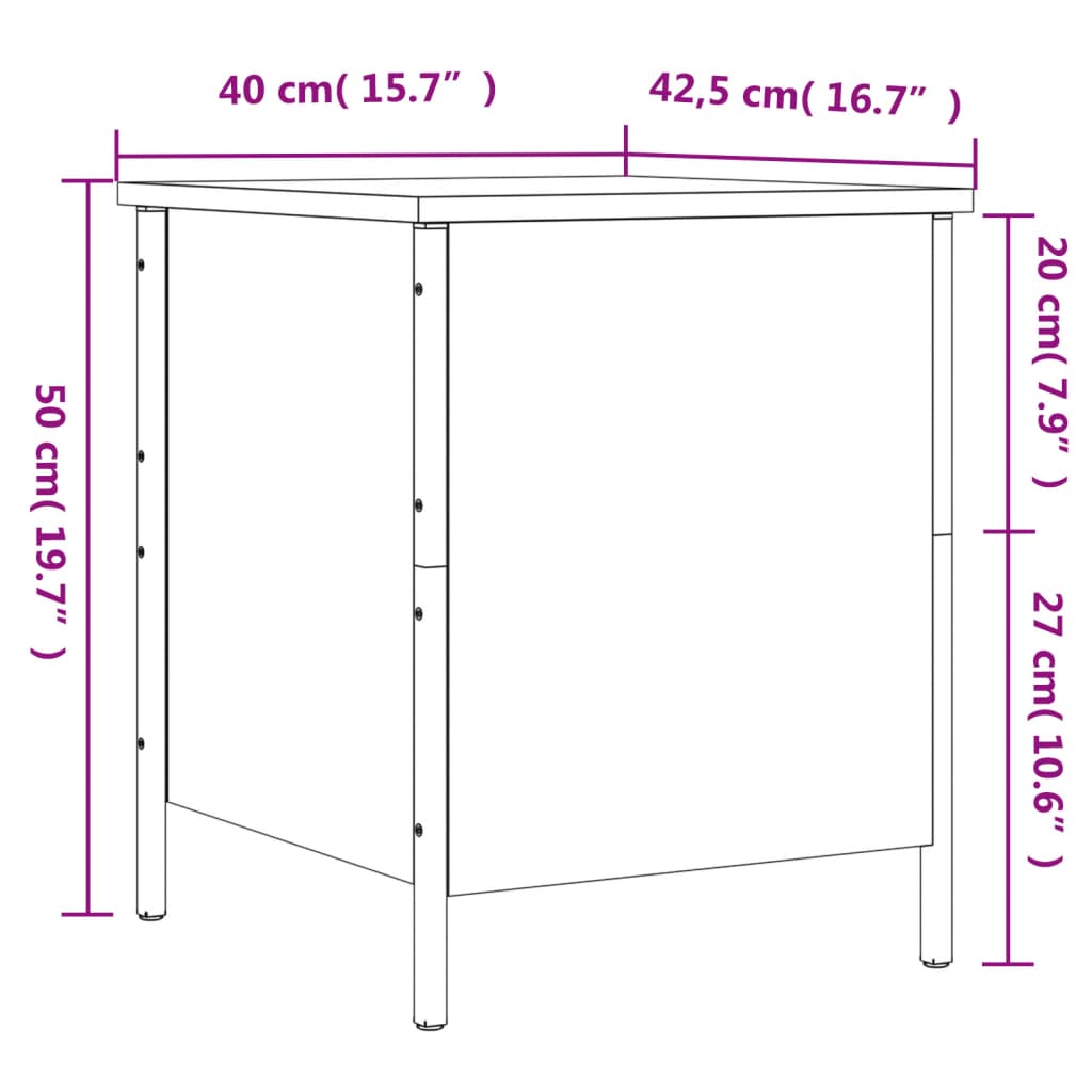 vidaXL Förvaringsbänk rökfärgad ek 40x42,5x50 cm konstruerat trä