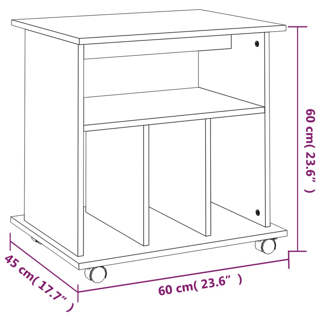 vidaXL Skåp med hjul rökfärgad ek 60x45x60 cm konstruerat trä