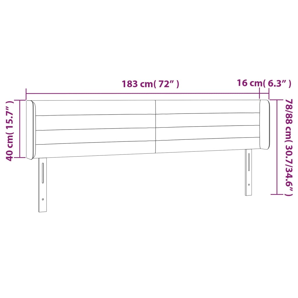 vidaXL Sänggavel LED mörkgrå 183x16x78/88 cm sammet