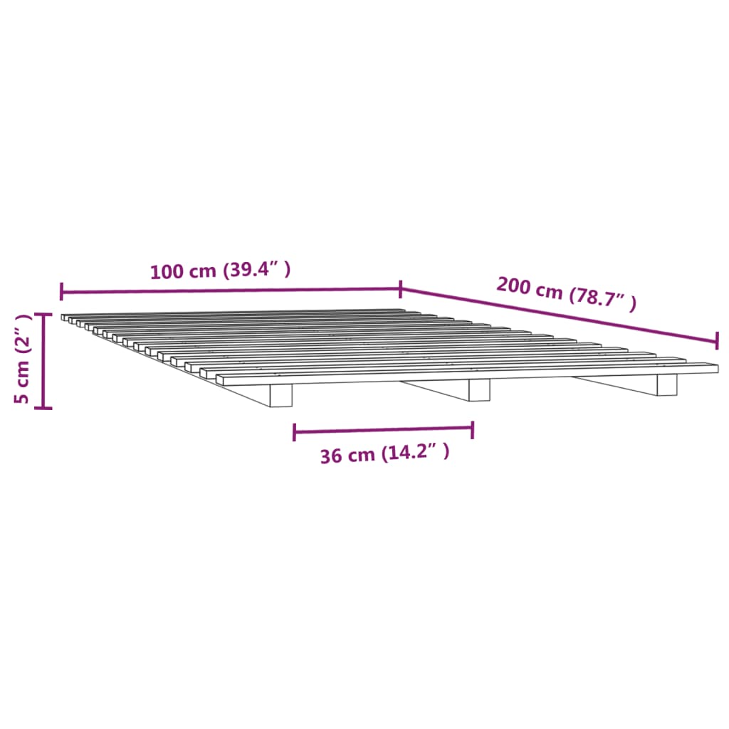 vidaXL Sängram svart 100x200 cm massiv furu