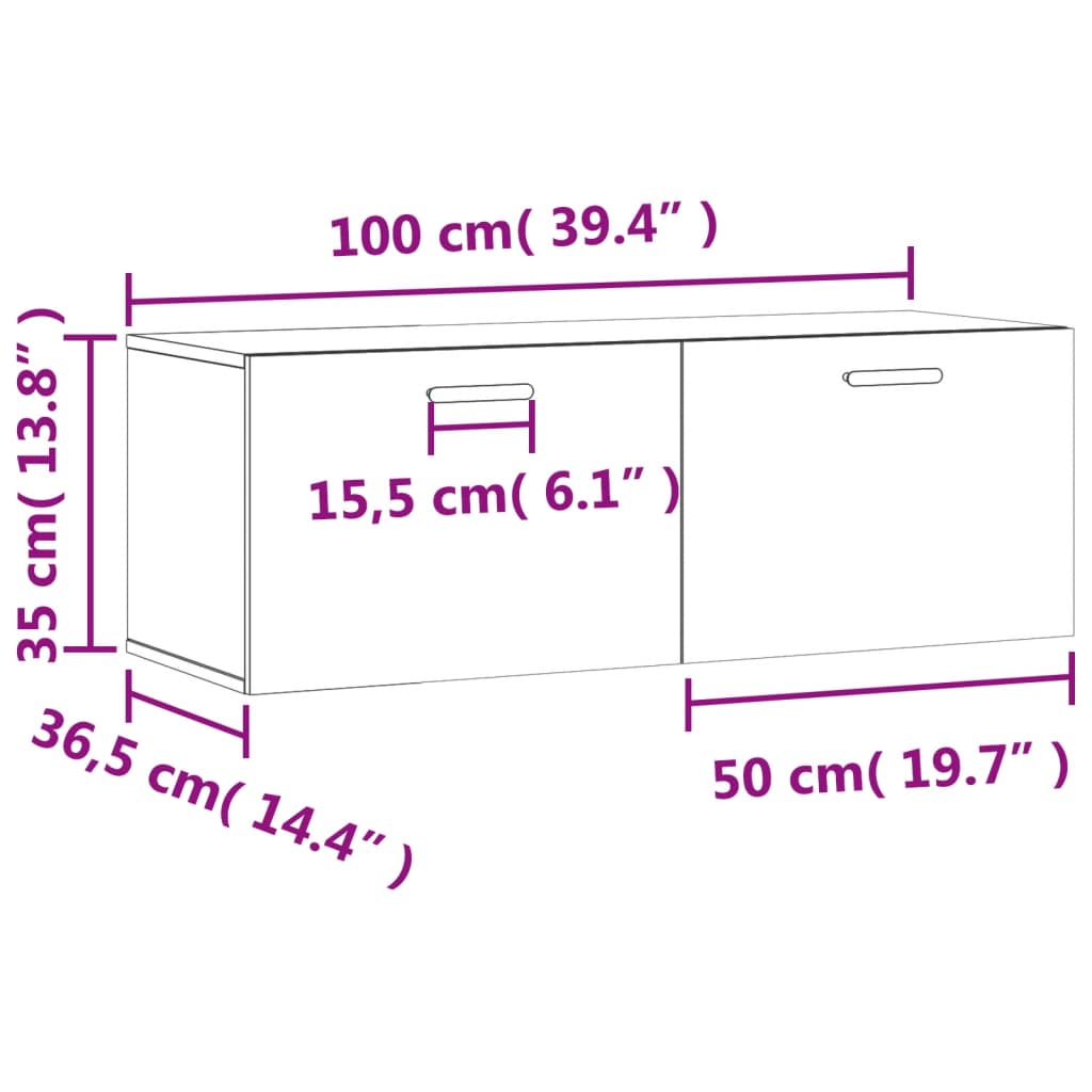 vidaXL Väggskåp vit högglans 100x36,5x35 cm konstruerat trä