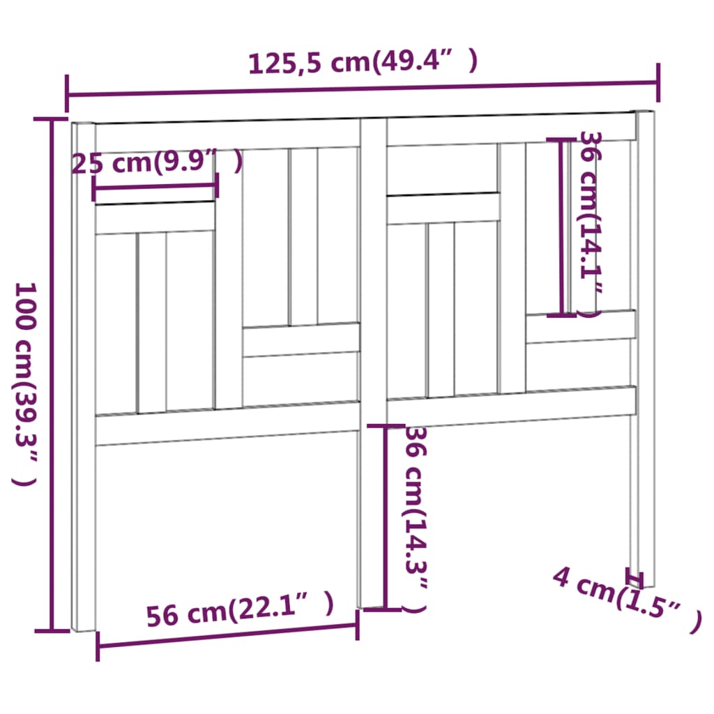 vidaXL Sänggavel vit 125,5x4x100 cm massiv furu