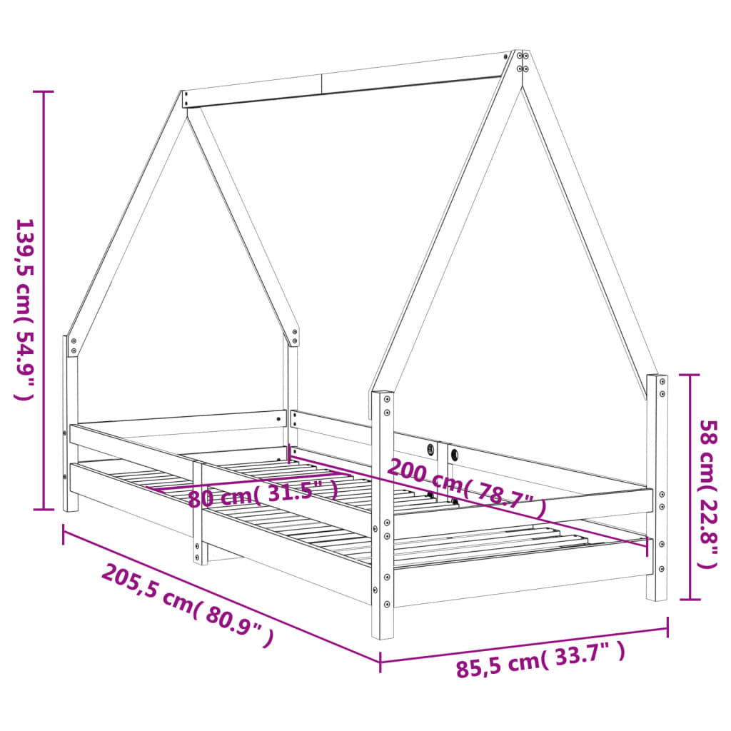 vidaXL Sängram för barnsäng vit 80x200 cm massiv furu