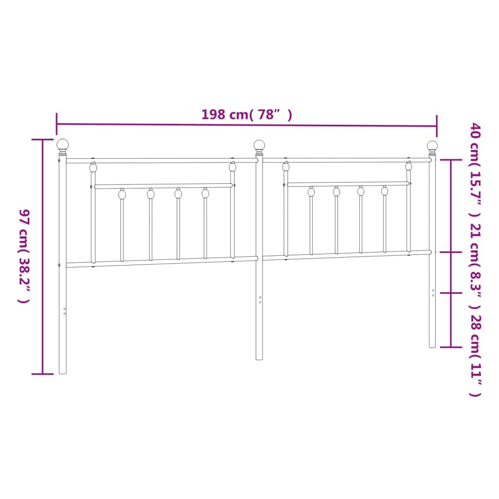 vidaXL Huvudgavel metall svart 193 cm