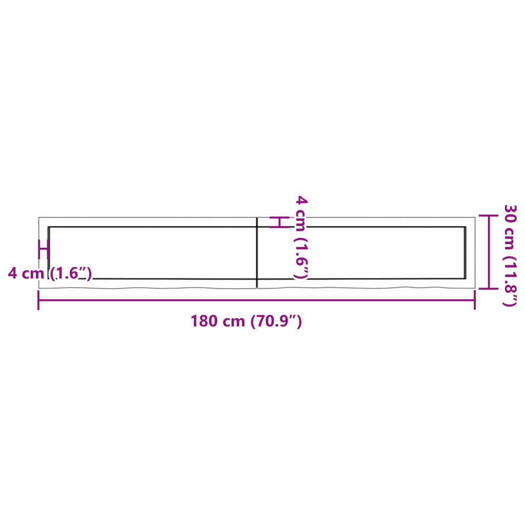 vidaXL Bordsskiva 180x40x(2-6) cm obehandlad massiv ek