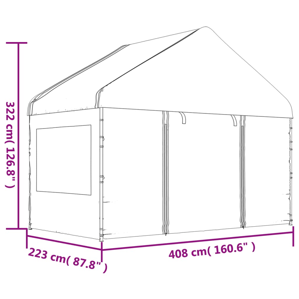 vidaXL Paviljong med tak vit 8,92x4,08x3,22 m polyeten