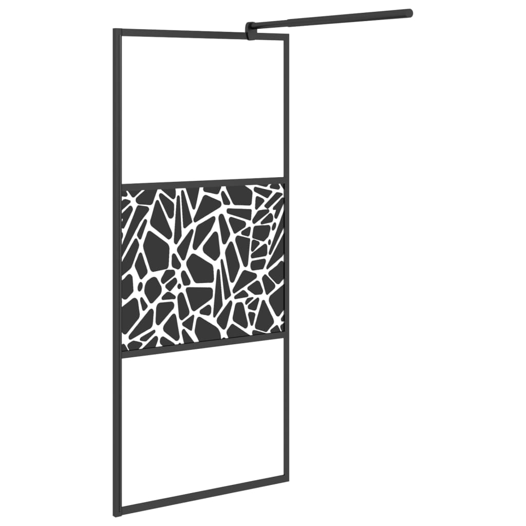 vidaXL Duschvägg med hylla svart 90x195 cm ESG-glas&aluminium