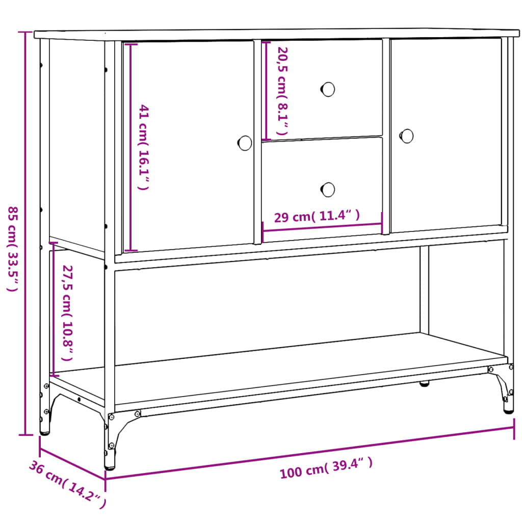 vidaXL Skänk svart 100x36x85 cm konstruerat trä