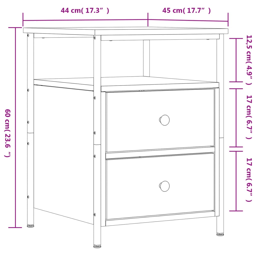 vidaXL Sängbord 2 st brun ek 44x45x60 cm konstruerat trä