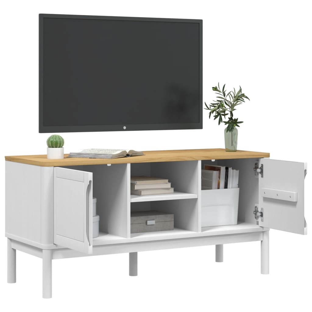 vidaXL Tv-bänk FLORO vit 114x43x55 cm massiv furu