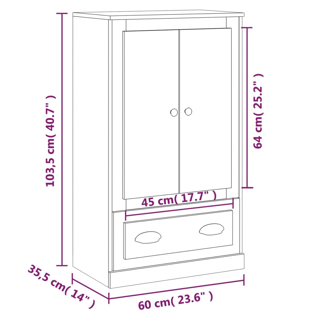 vidaXL Högskåp vit högglans 60x35,5x103,5 cm konstruerat trä