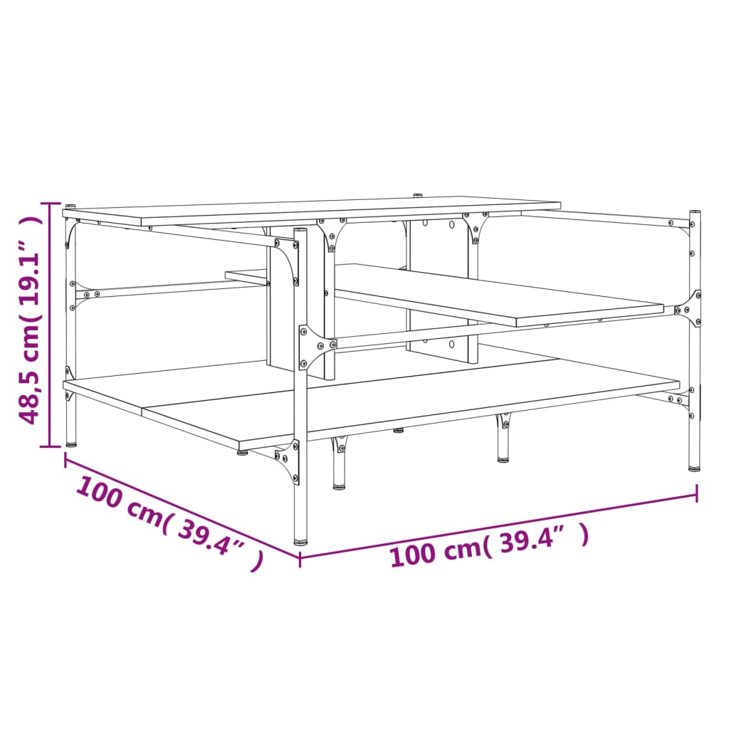 vidaXL Soffbord svart 100x100x48,5 cm konstruerat trä