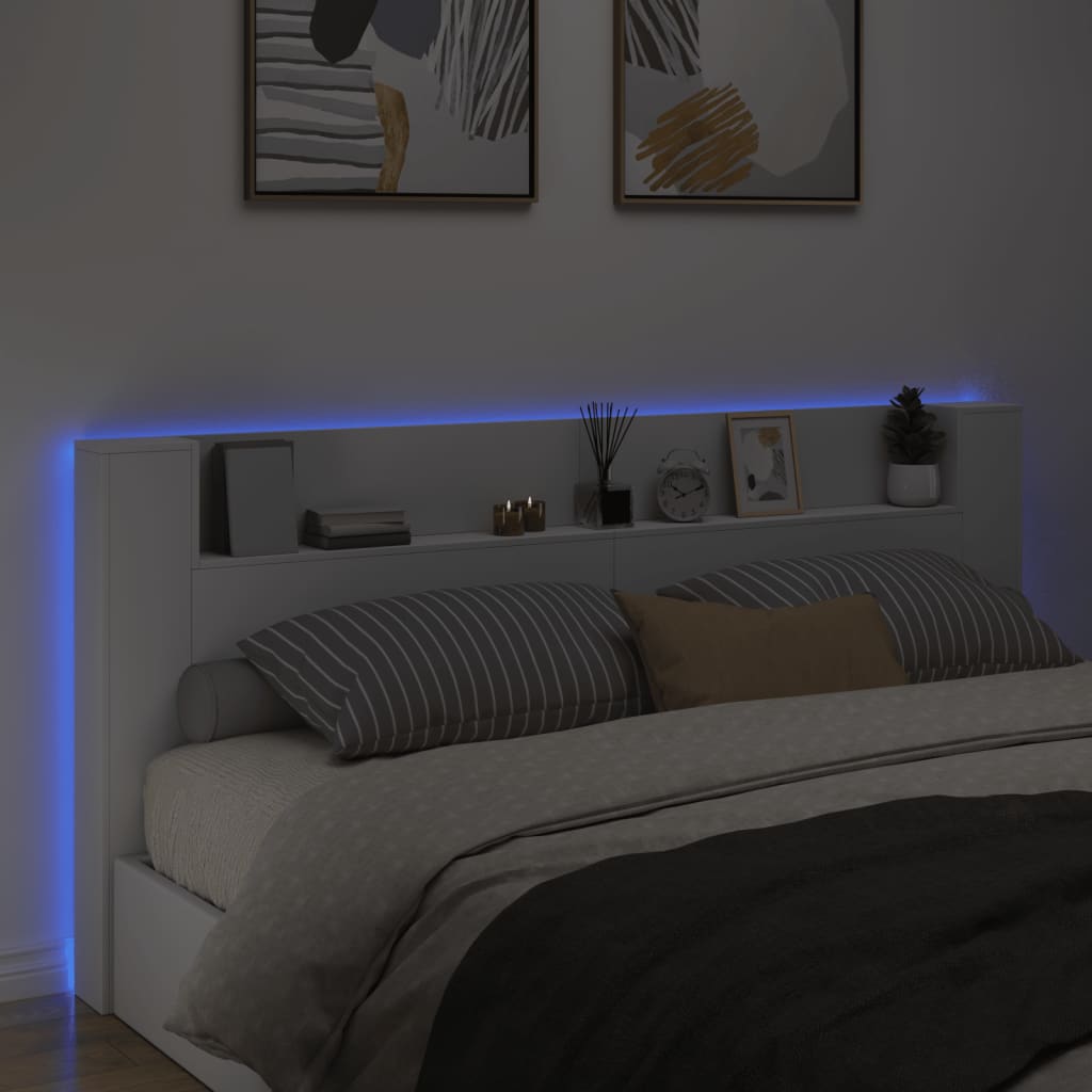 vidaXL Sänggavel med LED vit 220x16,5x103,5 cm