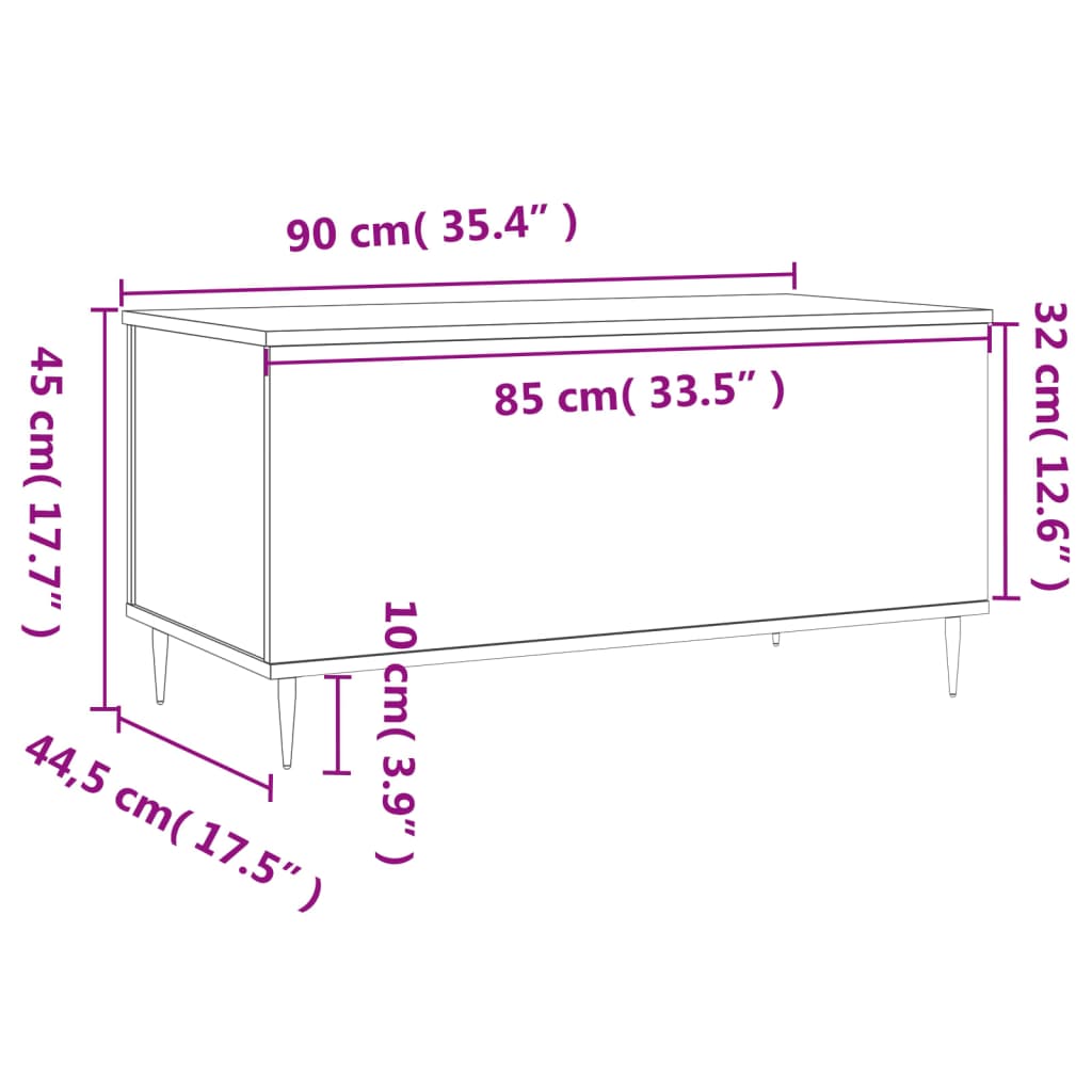 vidaXL Soffbord vit 90x44,5x45 cm konstruerat trä