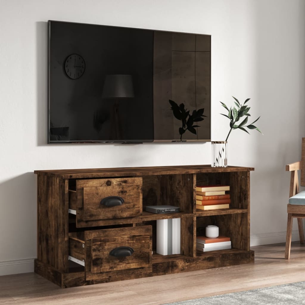 vidaXL Tv-bänk rökfärgad ek 102x35,5x47,5 cm konstruerat trä