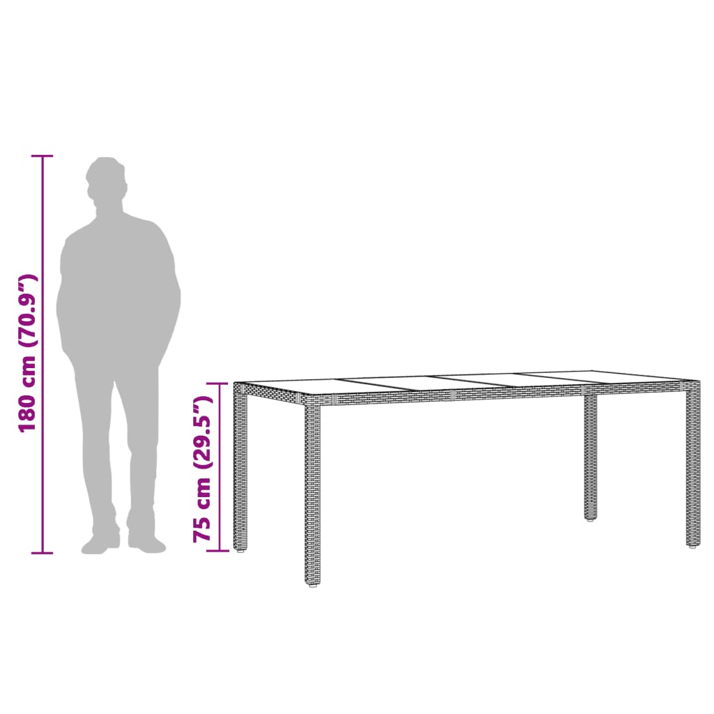 vidaXL Trädgårdsbord med glasskiva brun 90x90x75 cm konstrotting