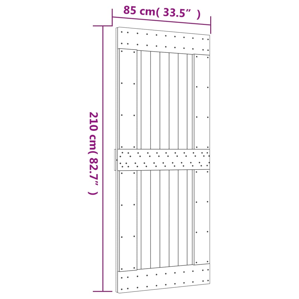 vidaXL Skjutdörr med beslag 85x210 cm massiv furu