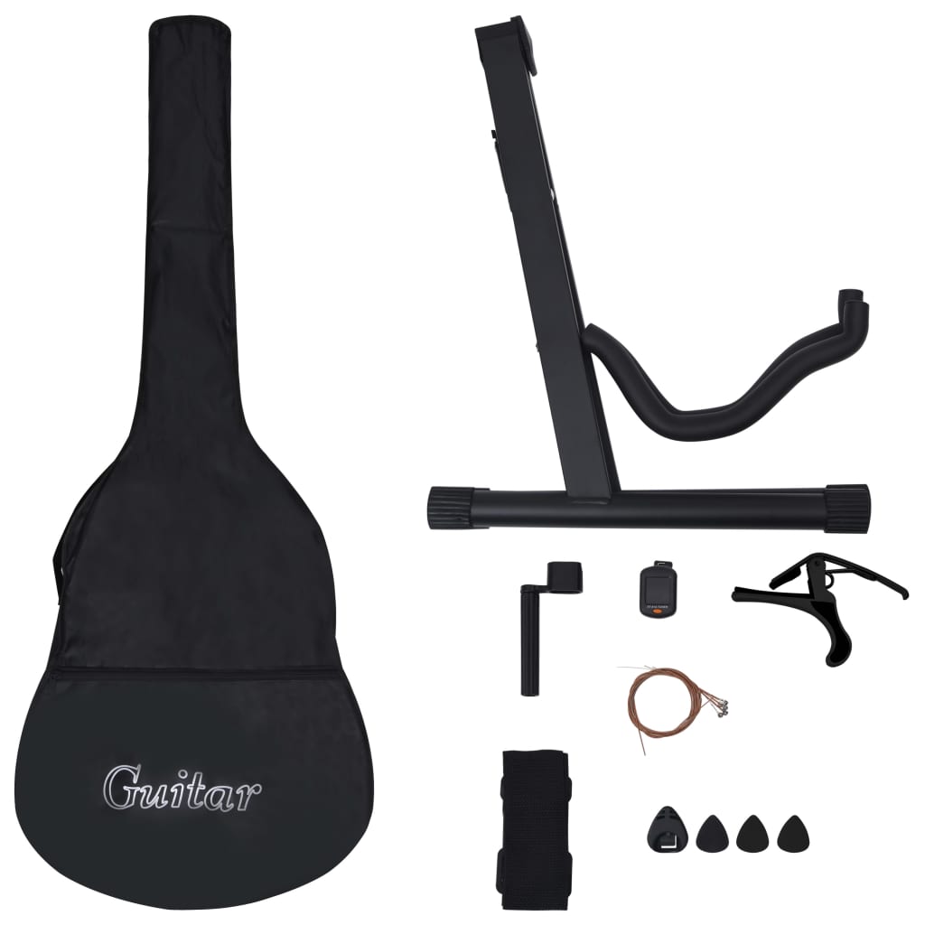 vidaXL Gitarr 12 delar med 6 strängar western svart 38"