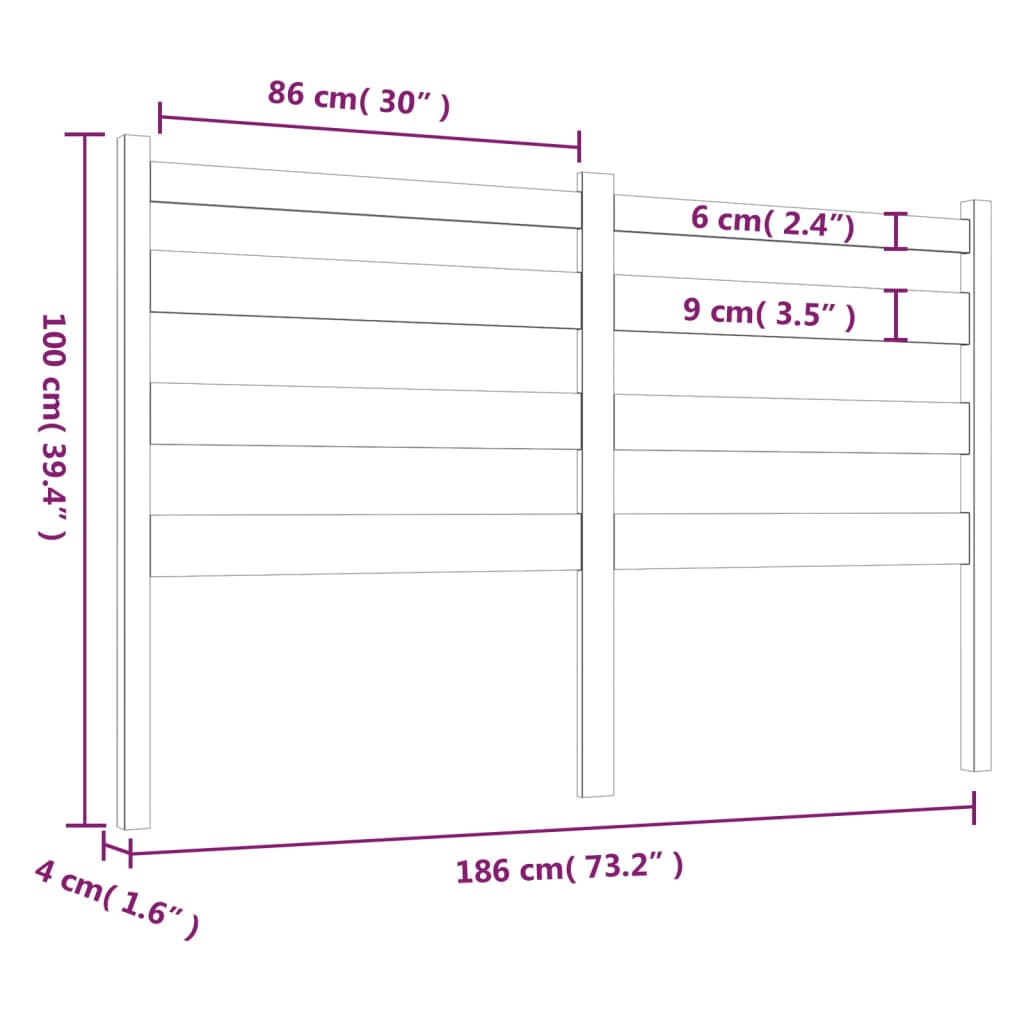 vidaXL Sänggavel grå 186x4x100 cm massiv furu