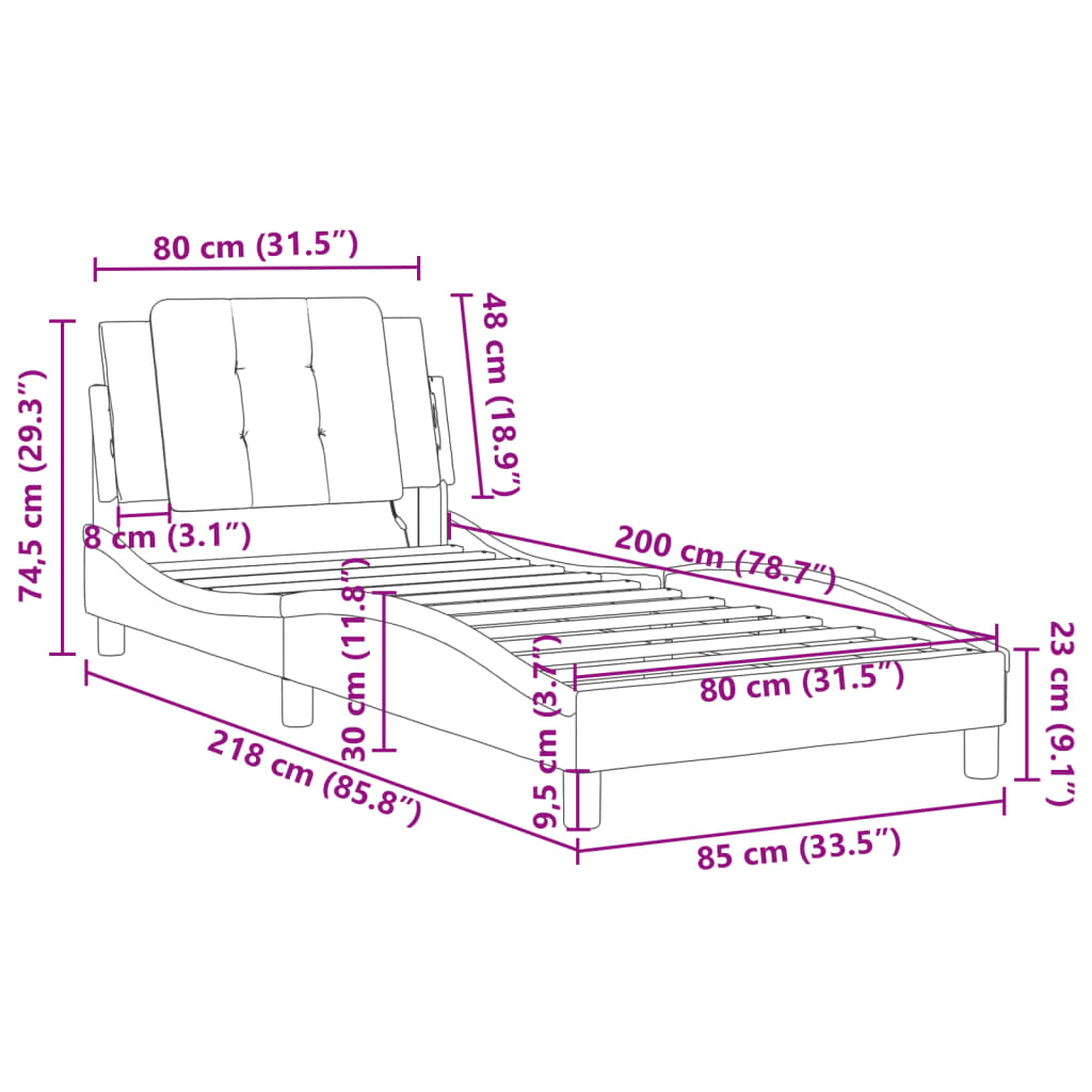 vidaXL Sängram med LED-belysning svart 80x200 cm konstläder