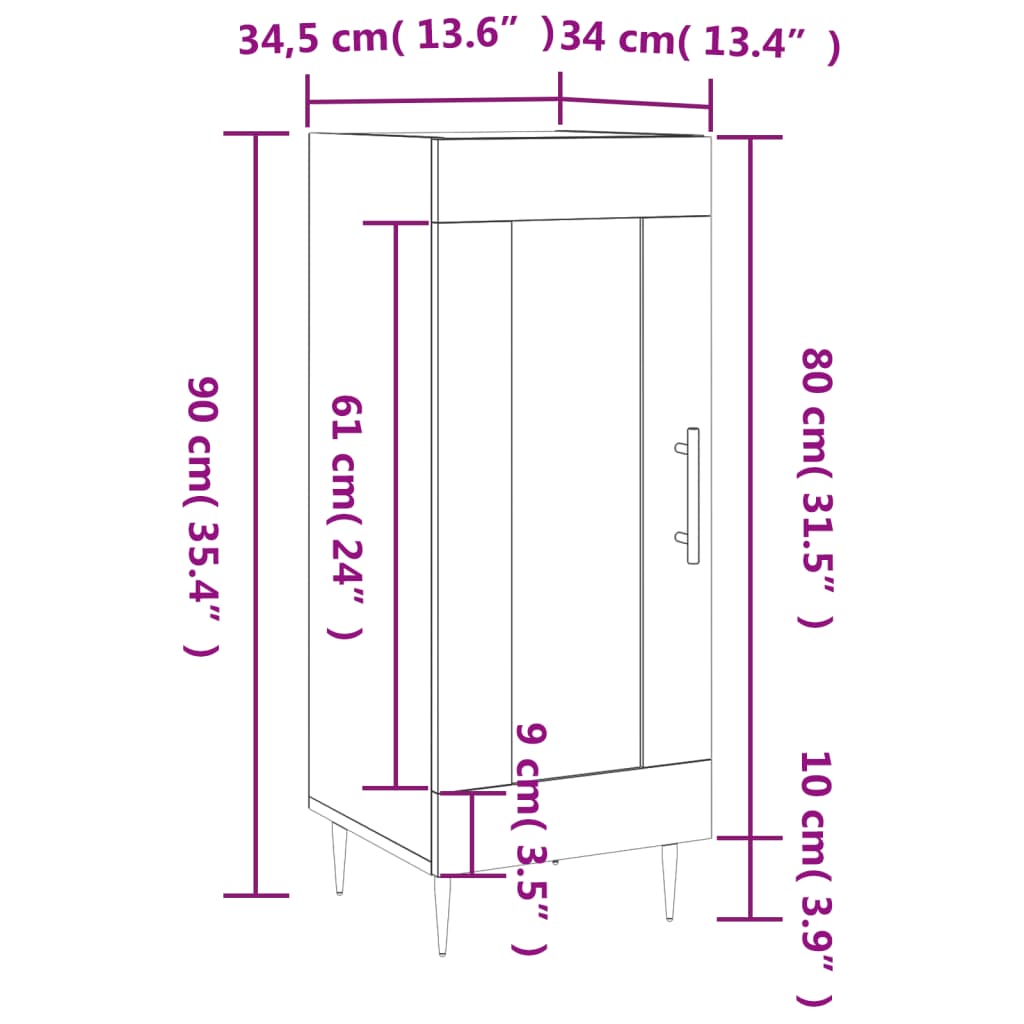 vidaXL Skänk rökfärgad ek 34,5x34x90 cm konstruerat trä