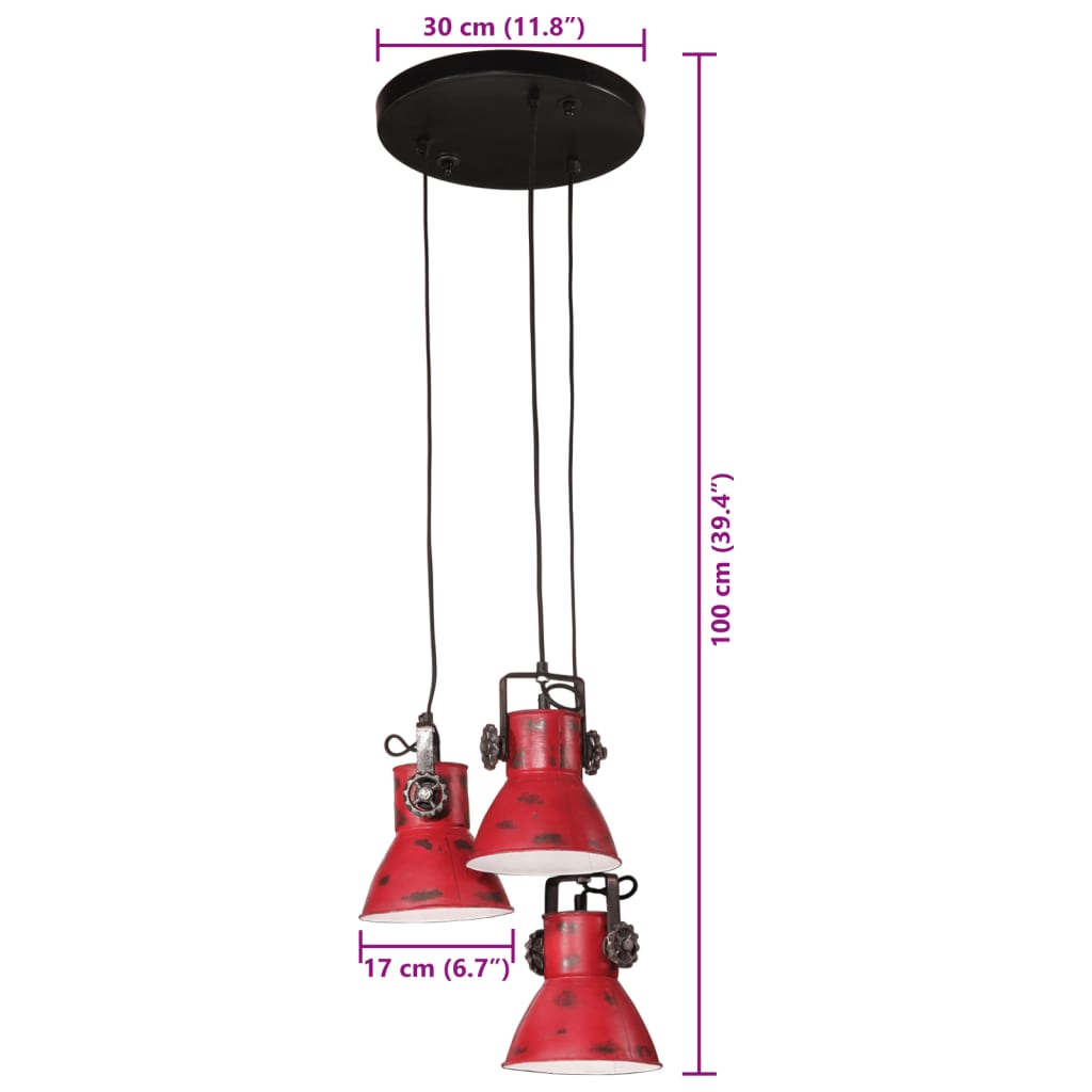 vidaXL Hänglampa 25 W nött röd 30x30x100 cm E27