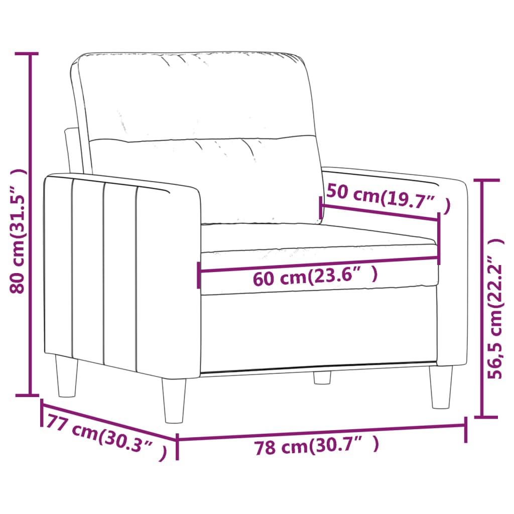 vidaXL Fåtölj gräddvit 60 cm tyg