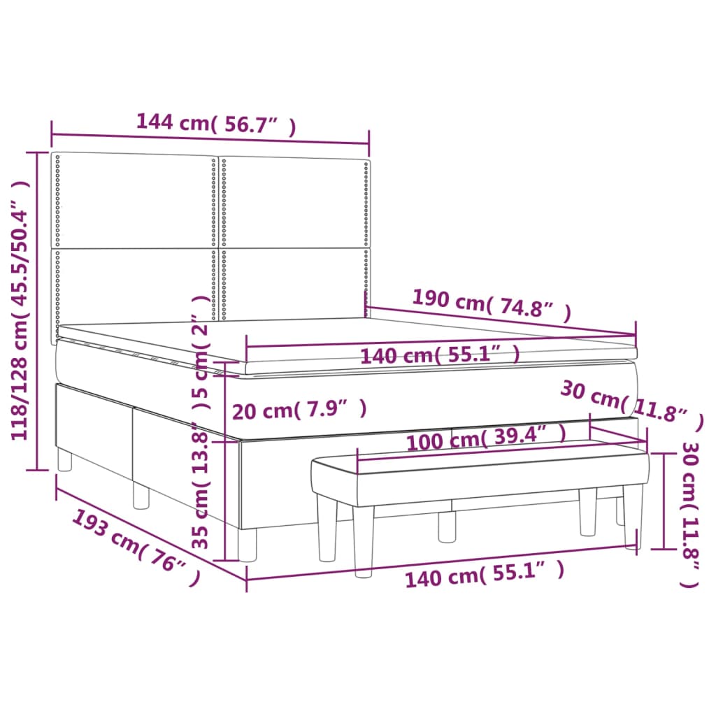 vidaXL Ramsäng med bäddmadrass cappuccino 140x190 cm konstläder