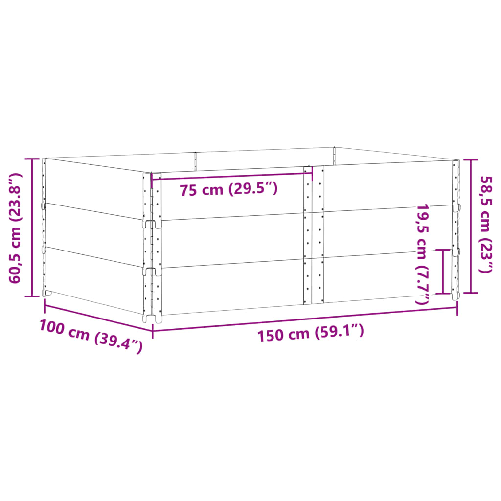 vidaXL Pallkragar 3 st svart 150x100 cm massivt furu