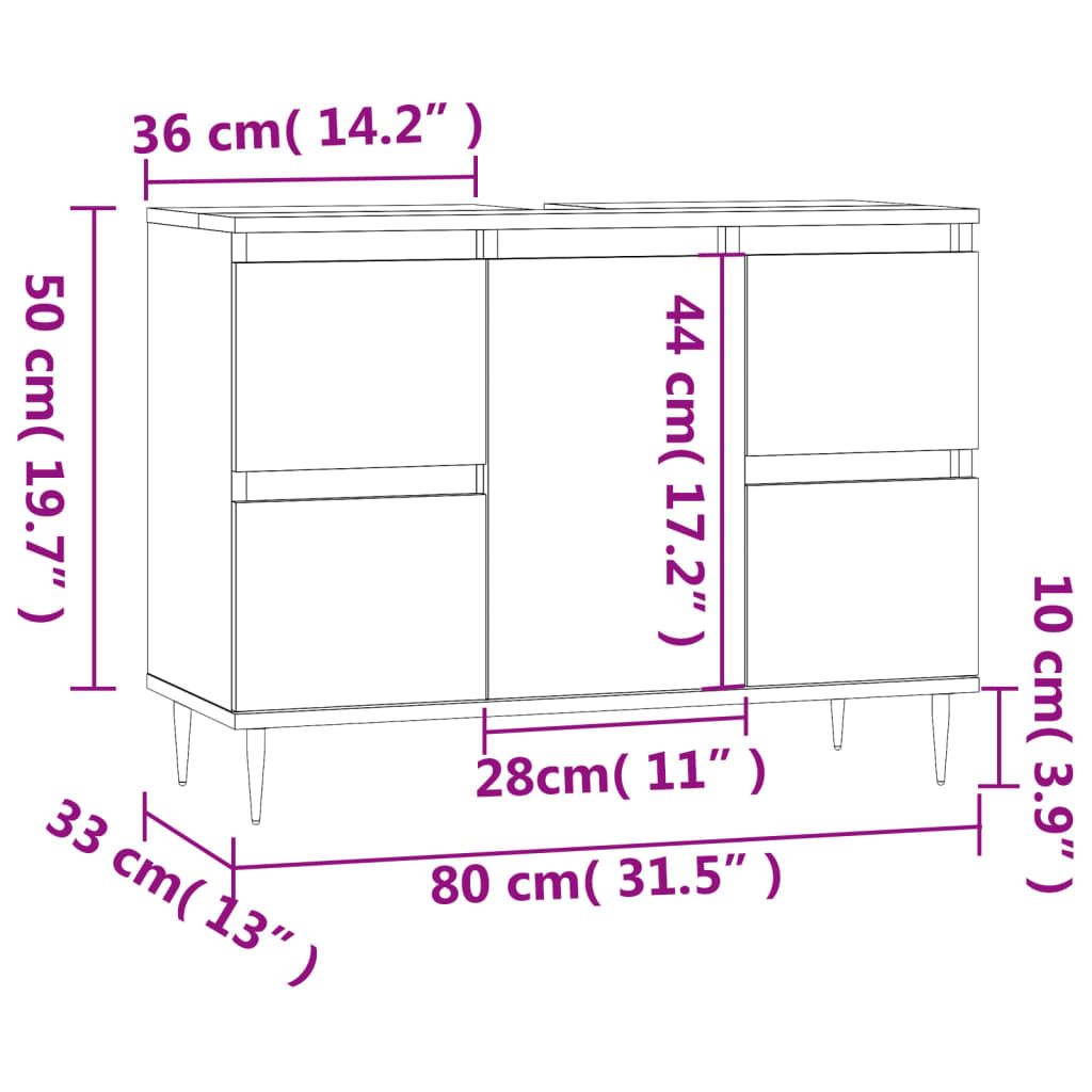 vidaXL Badrumsskåp sonoma-ek 80x33x60 cm konstruerat trä