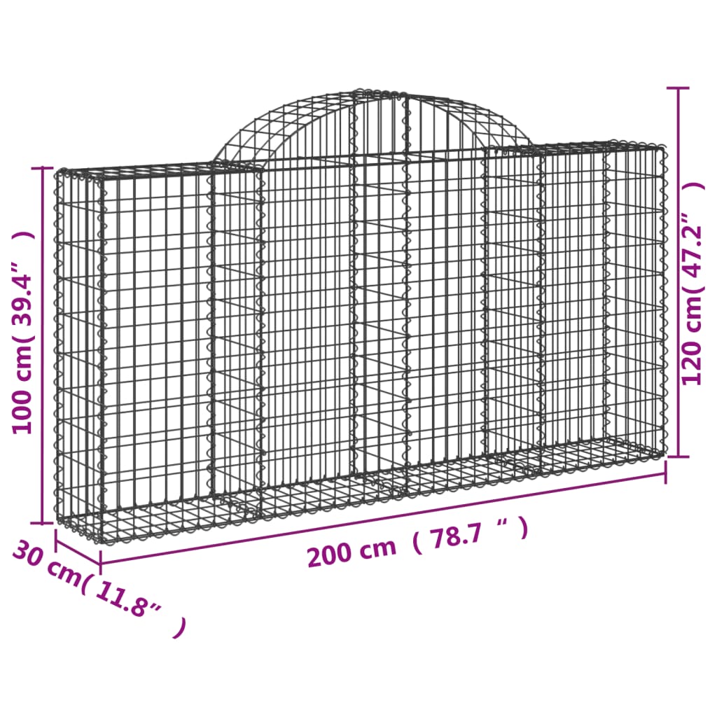 vidaXL Gabioner bågformade 5 st 200x30x100/120 cm galvaniserat järn