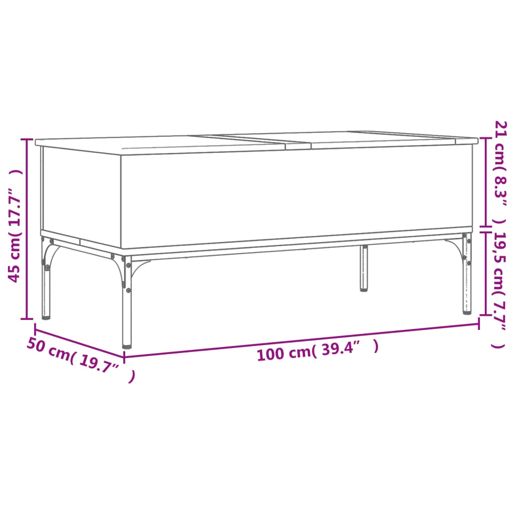 vidaXL Soffbord sonoma-ek 100x50x45 cm konstruerat trä och metall