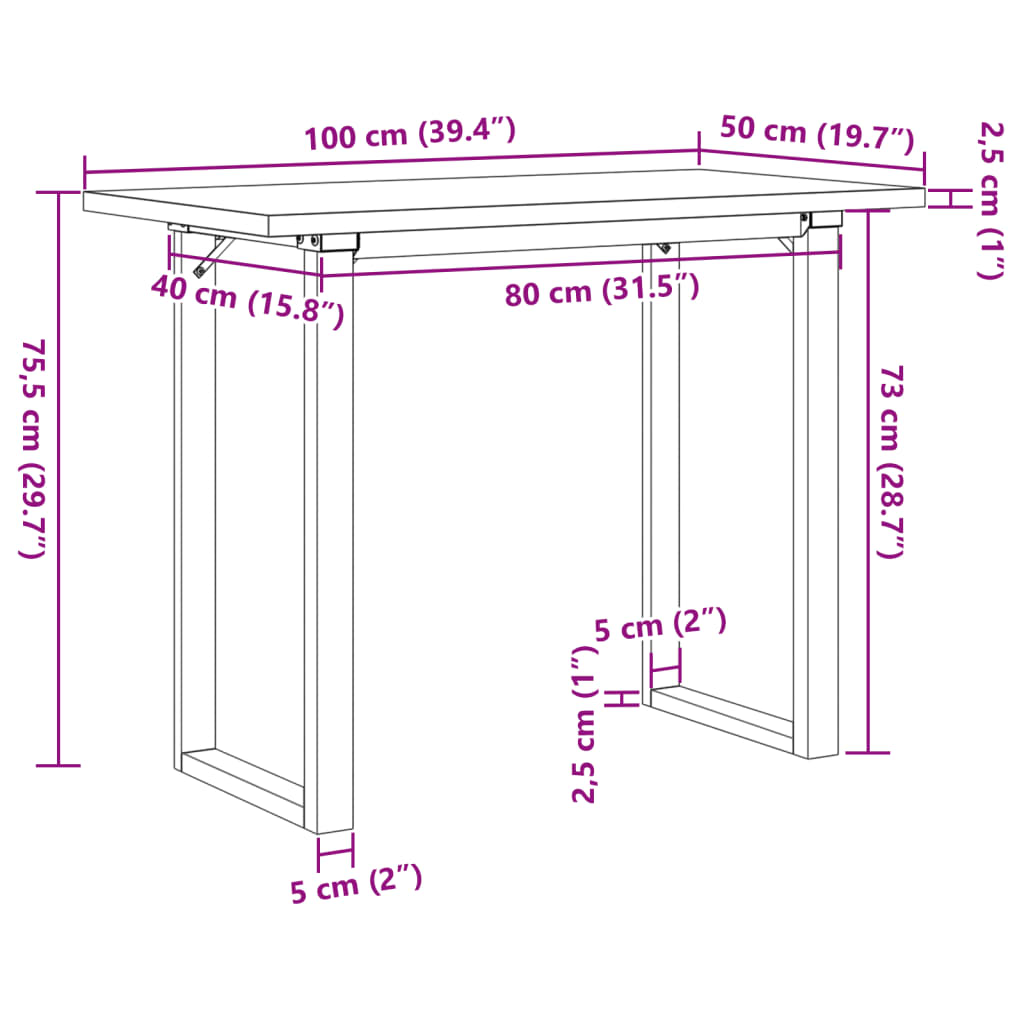 vidaXL Matbord O-ram 100x50x75,5 cm massiv furu och gjutjärn