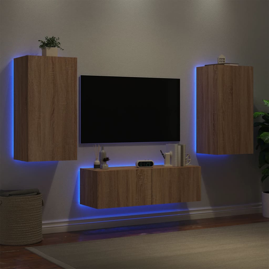 vidaXL Väggmonterade TV-skåp LEDs sonoma-ek