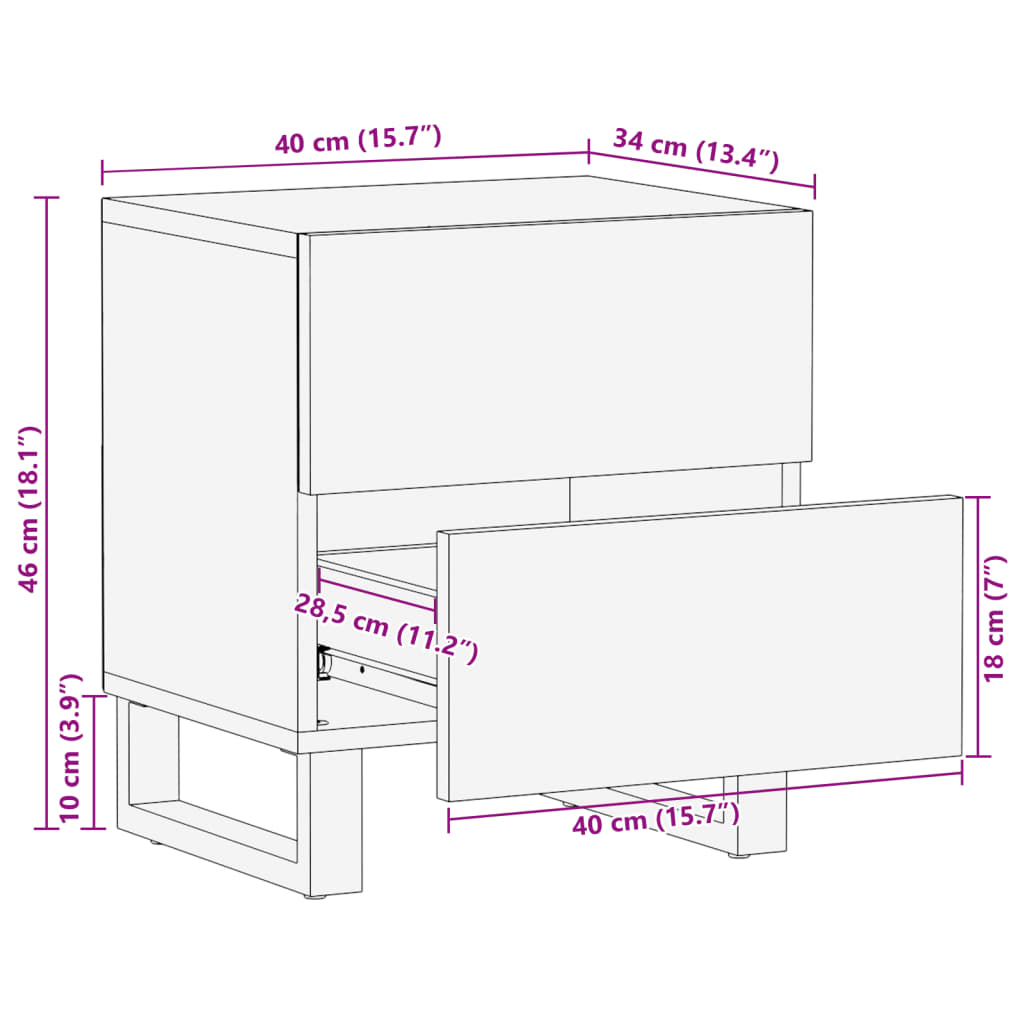 vidaXL Nattduksbord 2 st 40x34x46 cm massivt grovt mangoträ