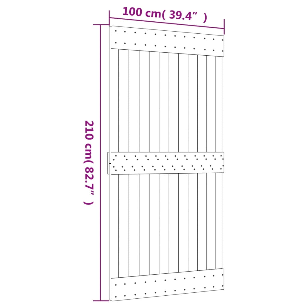 vidaXL Skjutdörr med beslag 100x210 cm massiv furu